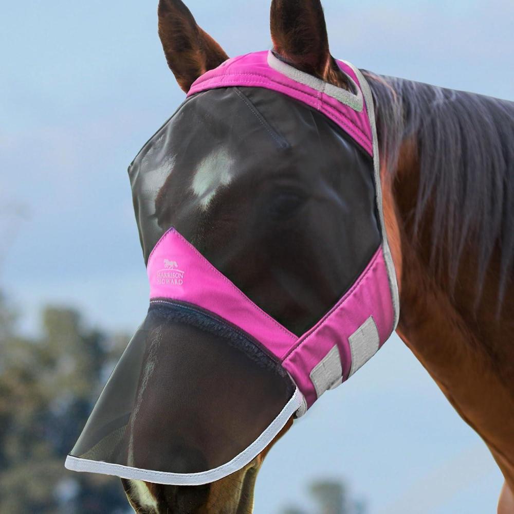 imageHarrison Howard CareMaster Pro Luminous Horse Fly Mask Large Eye Space Full Face Standard with Nose No Ears Ruby Full SizeFlamingo