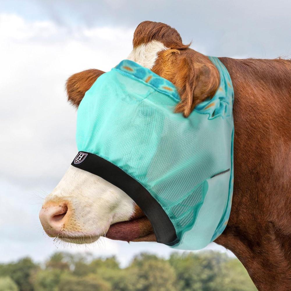 imageHarrison Howard Cattle Livestock Fly Mask Breathable Mesh Padded Edging with Fun Patterns Large Spacing Forelock Opening Design Adjustable Fit for Cattle BlackMint