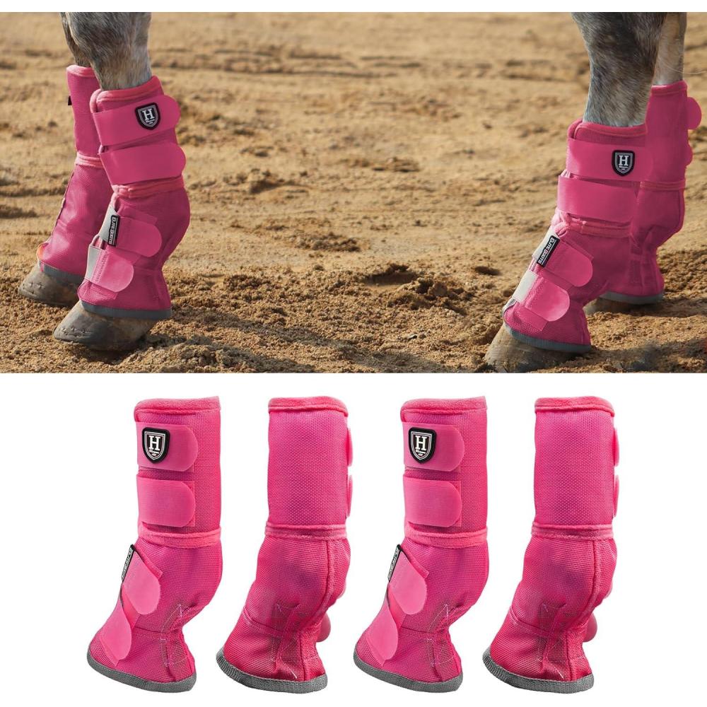 imageHarrison Howard Horse Fly Boots Perfect Contoured Fit Leg Guards Dense Mesh Boots with Ventilated Comfort Reliable Protection from Summer Elements Set of 4 Purple MMagenta