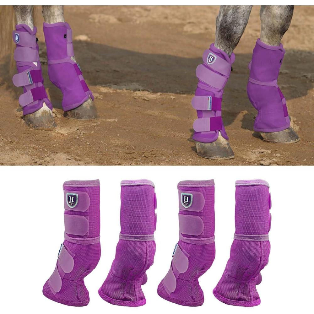 imageHarrison Howard Horse Fly Boots Perfect Contoured Fit Leg Guards Dense Mesh Boots with Ventilated Comfort Reliable Protection from Summer Elements Set of 4 Purple MPurple