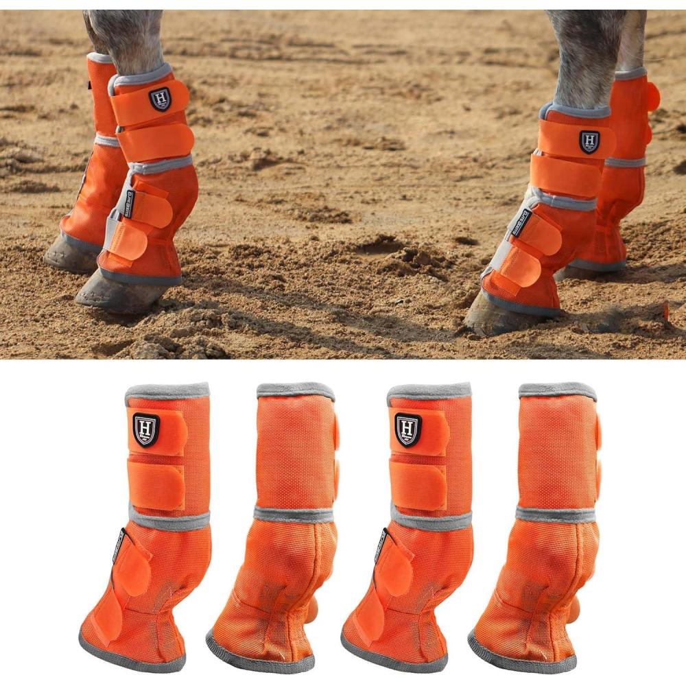imageHarrison Howard Horse Fly Boots Perfect Contoured Fit Leg Guards Dense Mesh Boots with Ventilated Comfort Reliable Protection from Summer Elements Set of 4 Purple MVibrant Orange