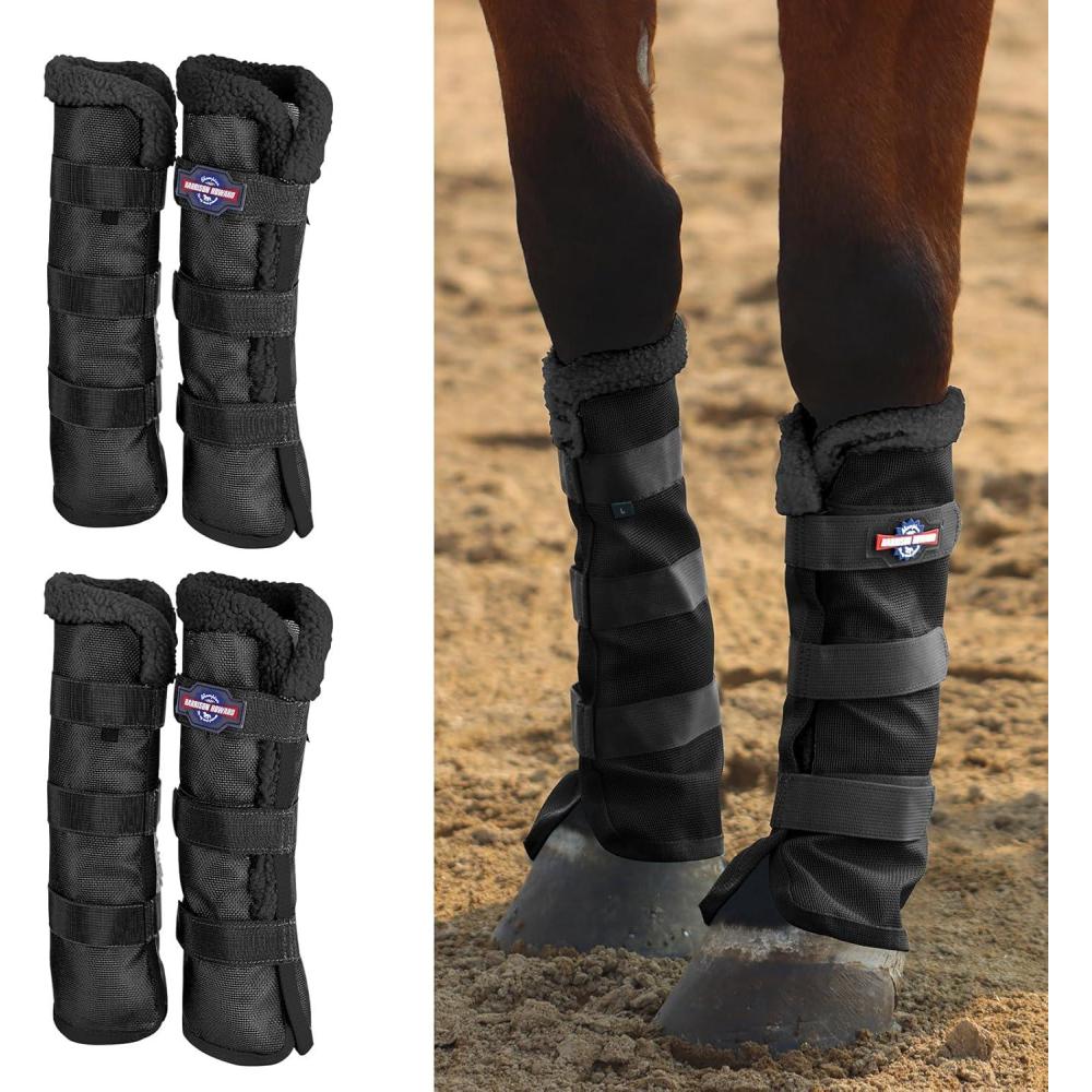 imageHarrison Howard Horse Fly Boots Summer Protection with Fleece Trim to Eliminate Rubbing Comfortable and Ventilating Mesh Leg Guards Set of 4 Mint LClassic Black