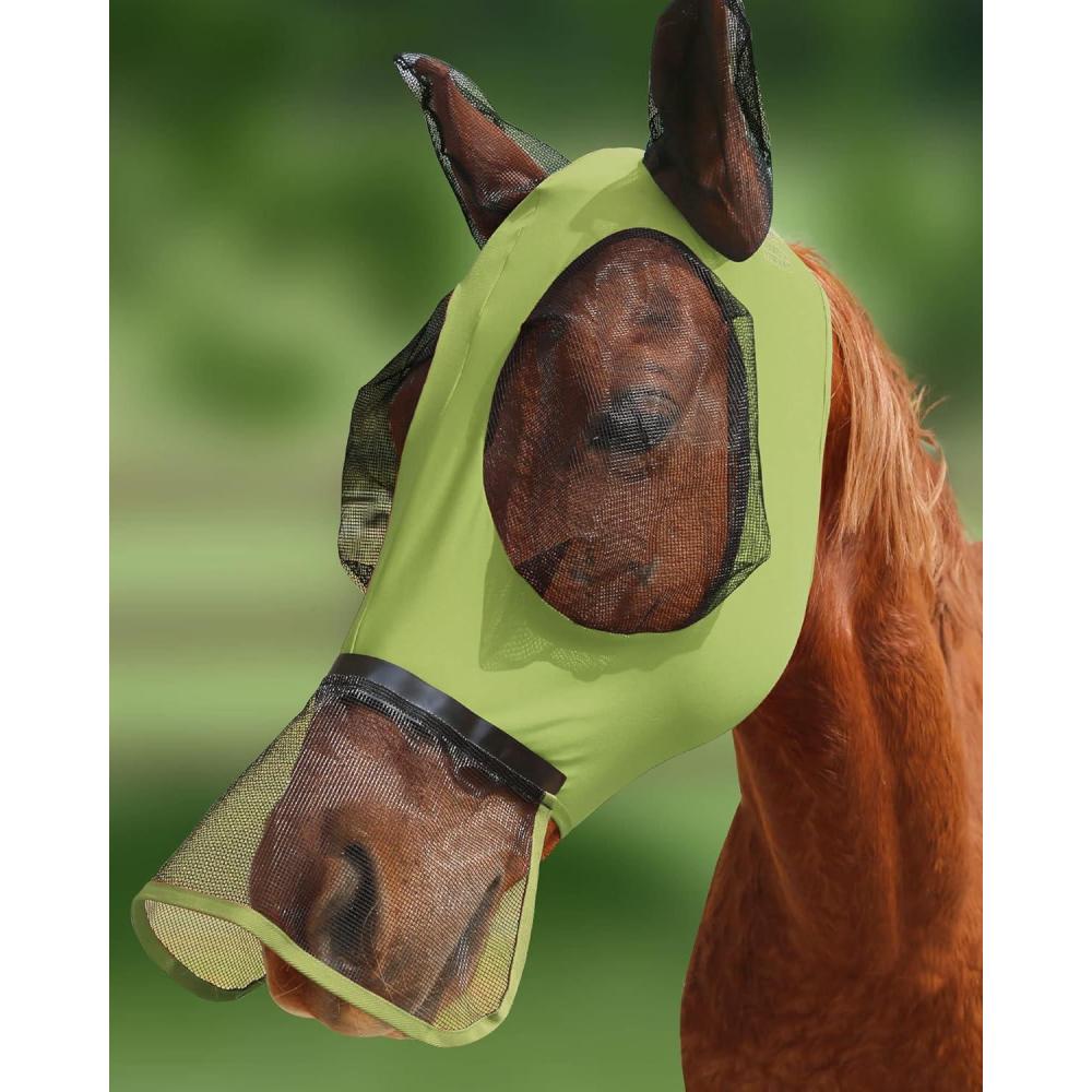imageHarrison Howard Horse Fly Mask with Detachable Nose CoverLight Olive L Full Size