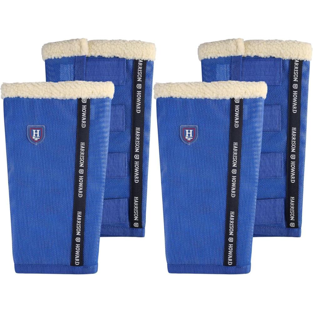 imageHarrison Howard LooseFitting Horse Fly Boots UVProtective Breathable TearResistant Fine Mesh Leggins Stayon Comfortable Fly Boots with UltraSoft Wool Trim Set of 4 Original Grey Cob MediumSignature Blue