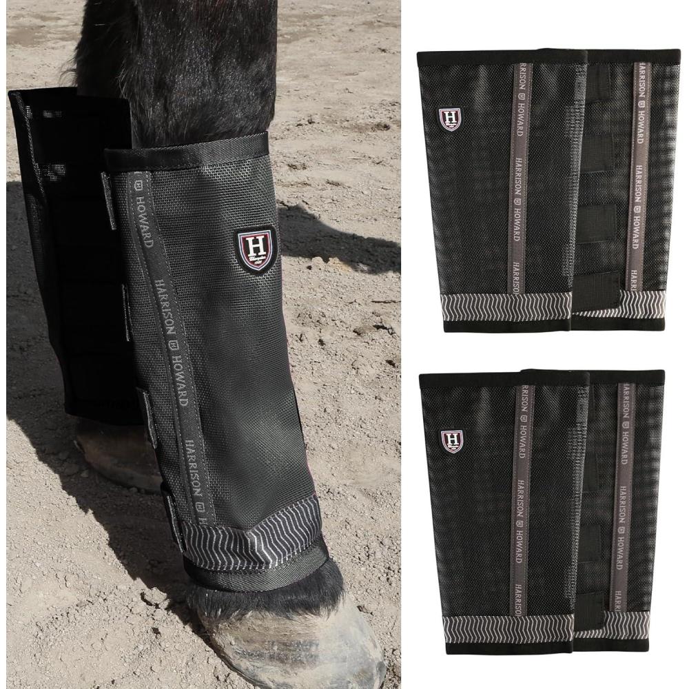 imageHarrison Howard LooseFitting Horse Fly Boots UVProtective Durable Fine Mesh Leggins with Reflective Strips Set of 4Black