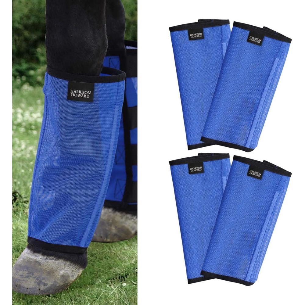 imageHarrison Howard LooseFitting Horse Fly Leggings Breathable TearResistant Fine Mesh Leg Guards Stayon Comfortable Fly Boots Set of 4 Blue PonyBlue