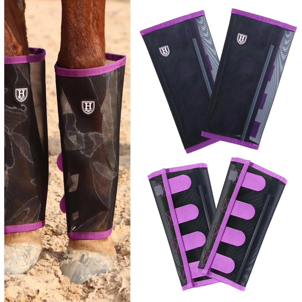 imageHarrison Howard LooseFitting Horse Fly Leggings Breathable TearResistant Fine Mesh Leg Guards Stayon Comfortable Fly Boots Set of 4Amethyst