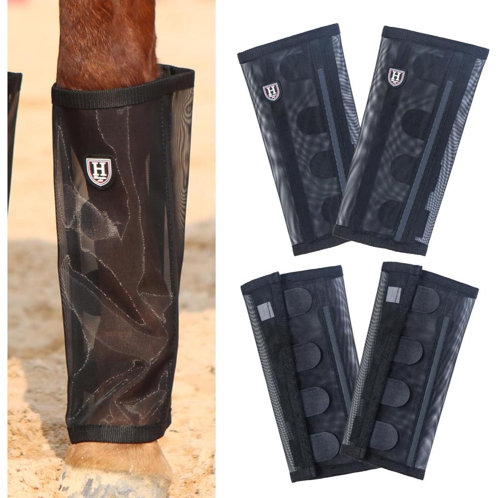 imageHarrison Howard LooseFitting Horse Fly Leggings Breathable TearResistant Fine Mesh Leg Guards Stayon Comfortable Fly Boots Set of 4Black
