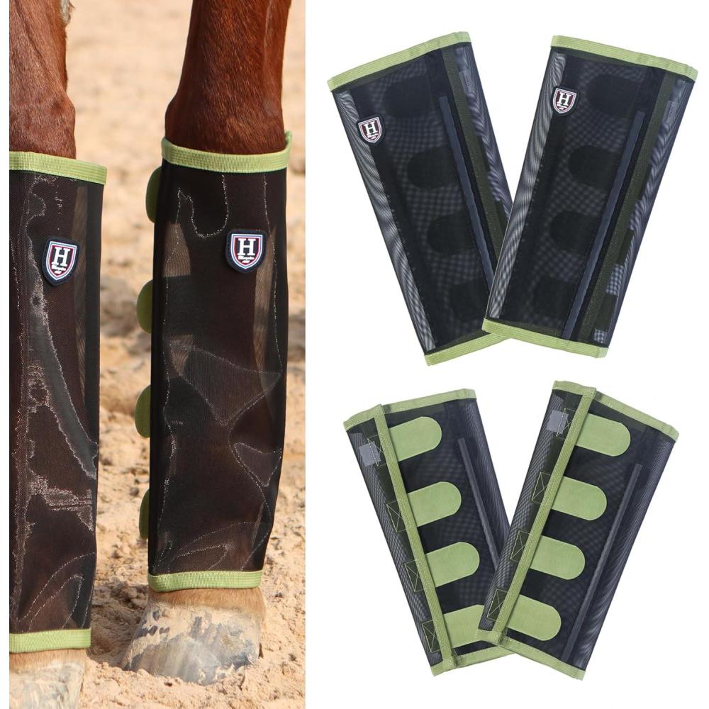 imageHarrison Howard LooseFitting Horse Fly Leggings Breathable TearResistant Fine Mesh Leg Guards Stayon Comfortable Fly Boots Set of 4Light Olive