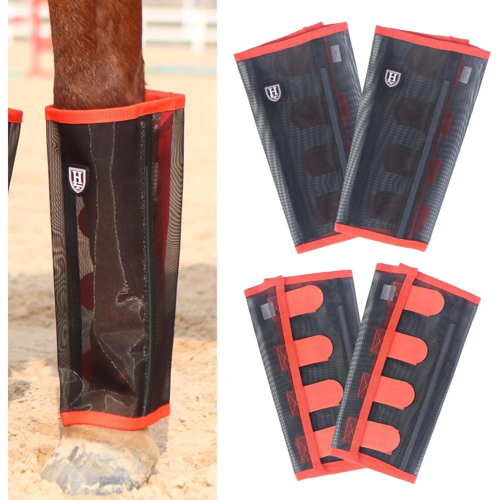 imageHarrison Howard LooseFitting Horse Fly Leggings Breathable TearResistant Fine Mesh Leg Guards Stayon Comfortable Fly Boots Set of 4Orange