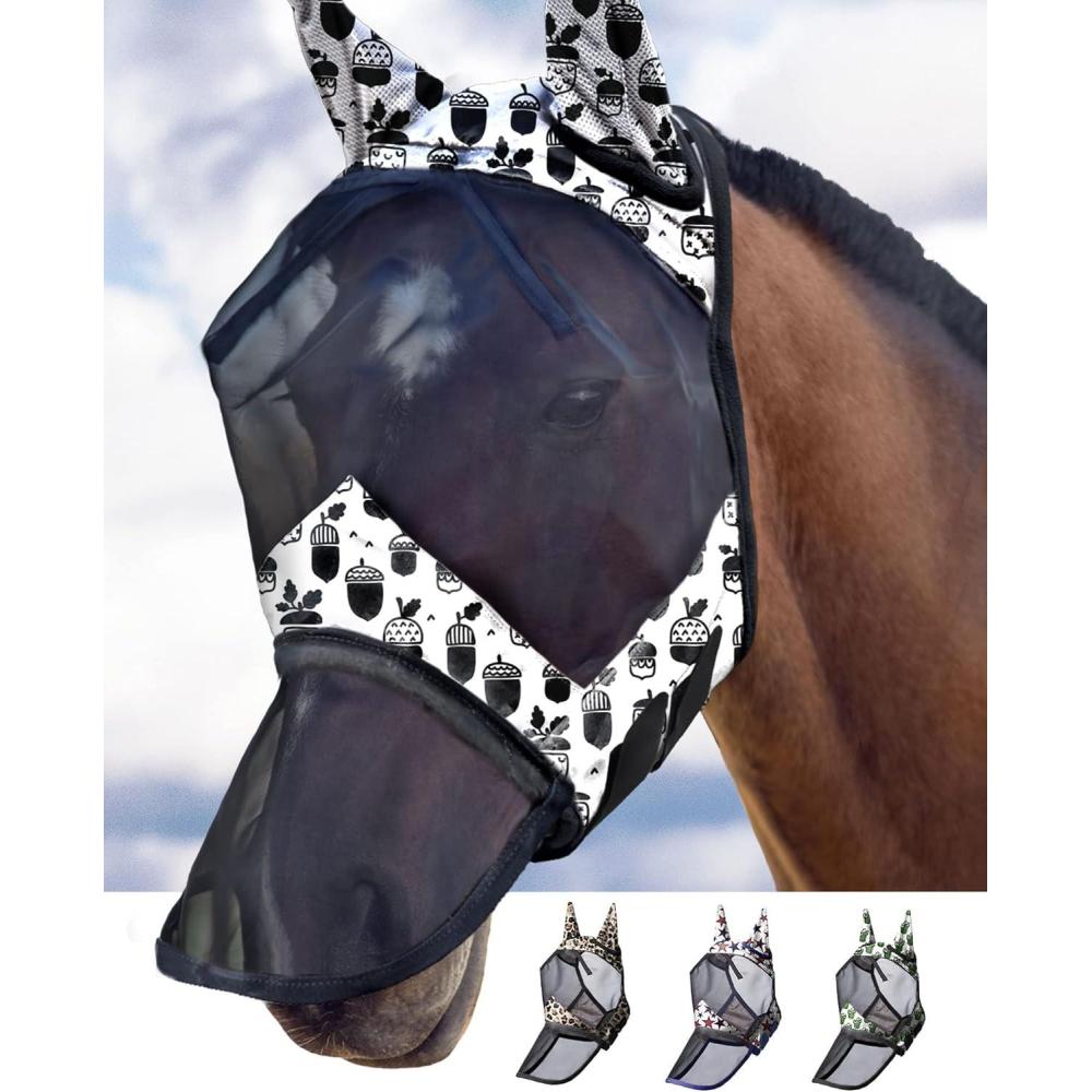 imageHarrison Howard LumiVista Horse Fly Mask Long Nose with Ears UV Protection for Horse Dream Star L Full SizePine Cones