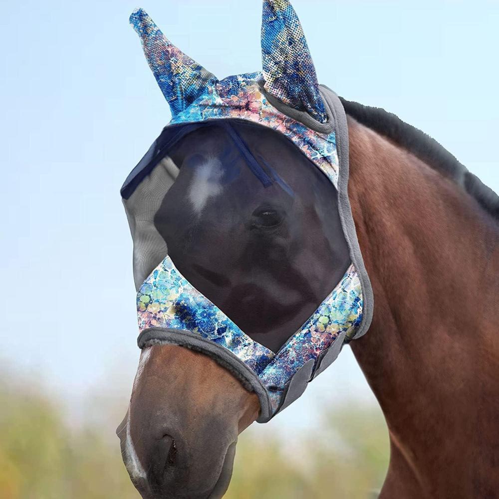 imageHarrison Howard LumiVista Horse Fly Mask Standard with Ears UV Protection for Horse Pastel Mix L Full SizePastel Mix