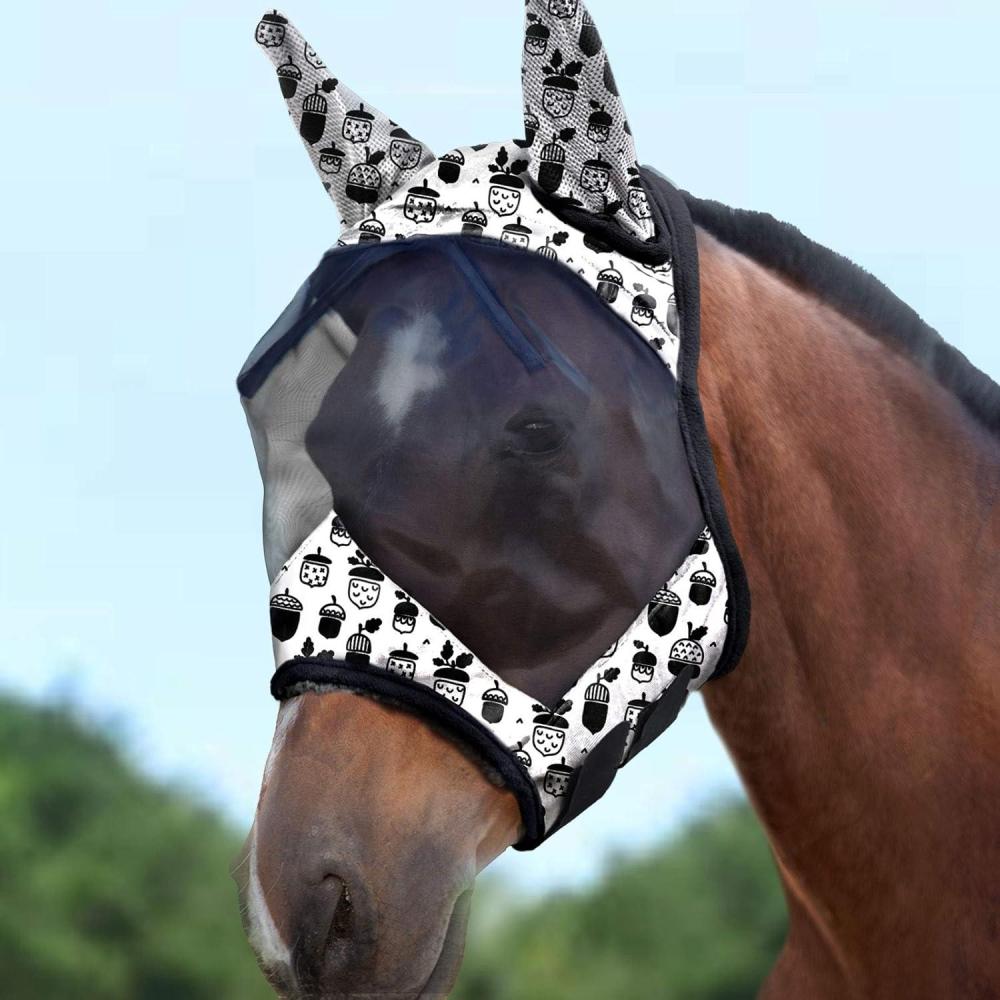 imageHarrison Howard LumiVista Horse Fly Mask Standard with Ears UV Protection for Horse Pastel Mix L Full SizePine Cones
