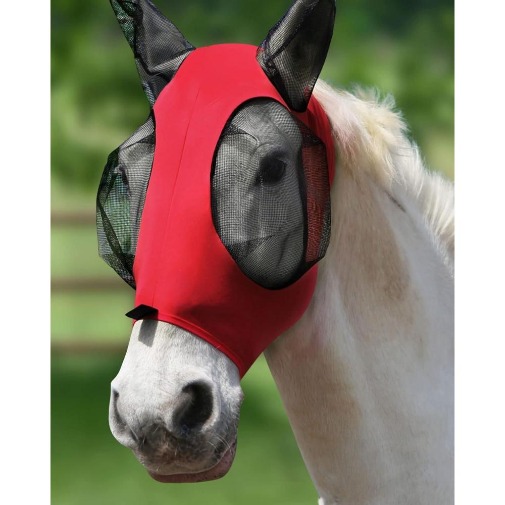 imageHarrison Howard Super Comfort Stretchy Fly Mask Large Eye Space with UV Protection Soft on Skin with BreathabilityLava Red