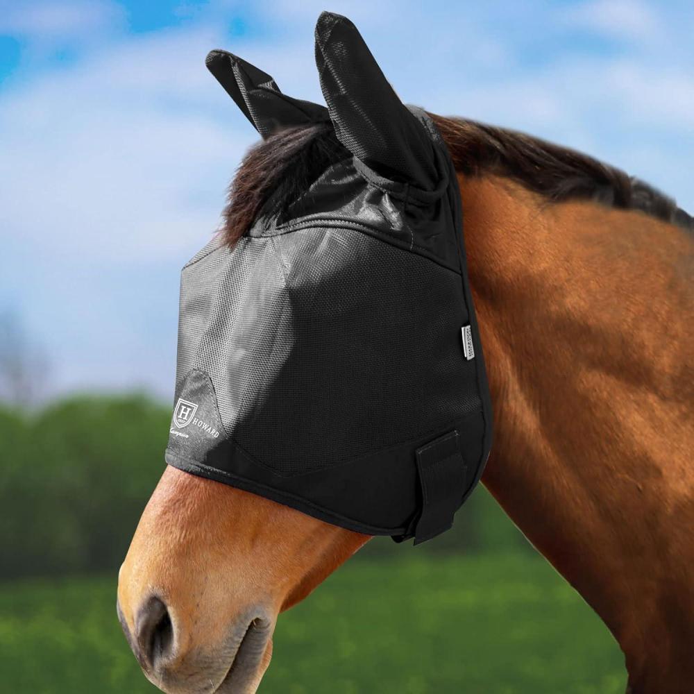 imageHarrison Howard UVproof MultiFunction Fabrics Thick Fleece Padding Horse Fly Mask Half Face with Ears Mint Horse LargeBlack