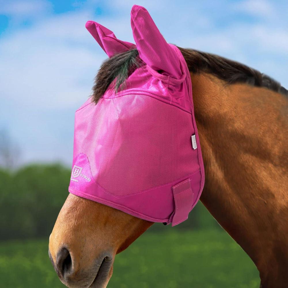 imageHarrison Howard UVproof MultiFunction Fabrics Thick Fleece Padding Horse Fly Mask Half Face with Ears Mint Horse LargeMagenta