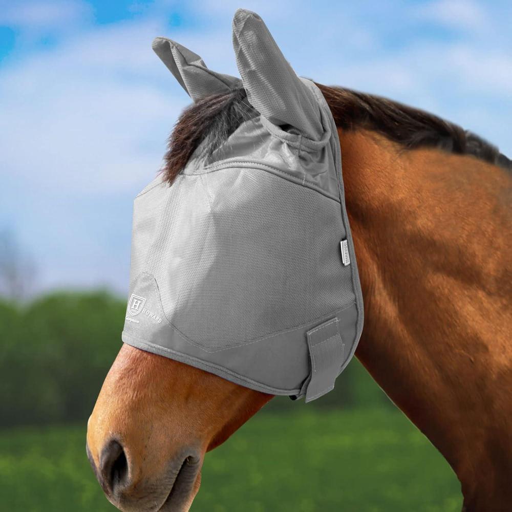 imageHarrison Howard UVproof MultiFunction Fabrics Thick Fleece Padding Horse Fly Mask Half Face with Ears Mint Horse LargeOriginal Grey