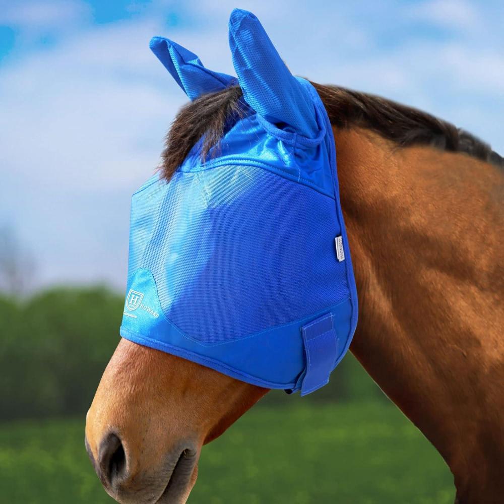 imageHarrison Howard UVproof MultiFunction Fabrics Thick Fleece Padding Horse Fly Mask Half Face with Ears Mint Horse LargeSignature Blue