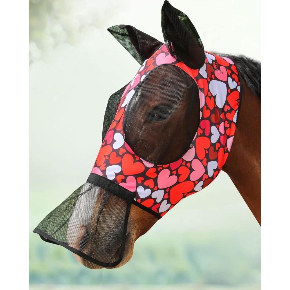 imageHorse Fly Mask with Nose Skirt Fine Mesh Sleek Pullon DesignCute Hearts L Full Size