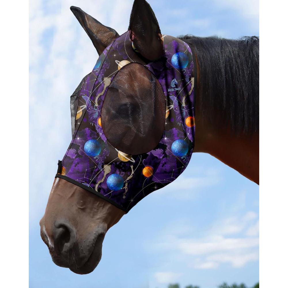 imageMask Tech Horse Fly Mask Elasticity Breathable Fabric with UV Protection Soft Mesh for Horse Entwined Straps LEverlasting Cosmos