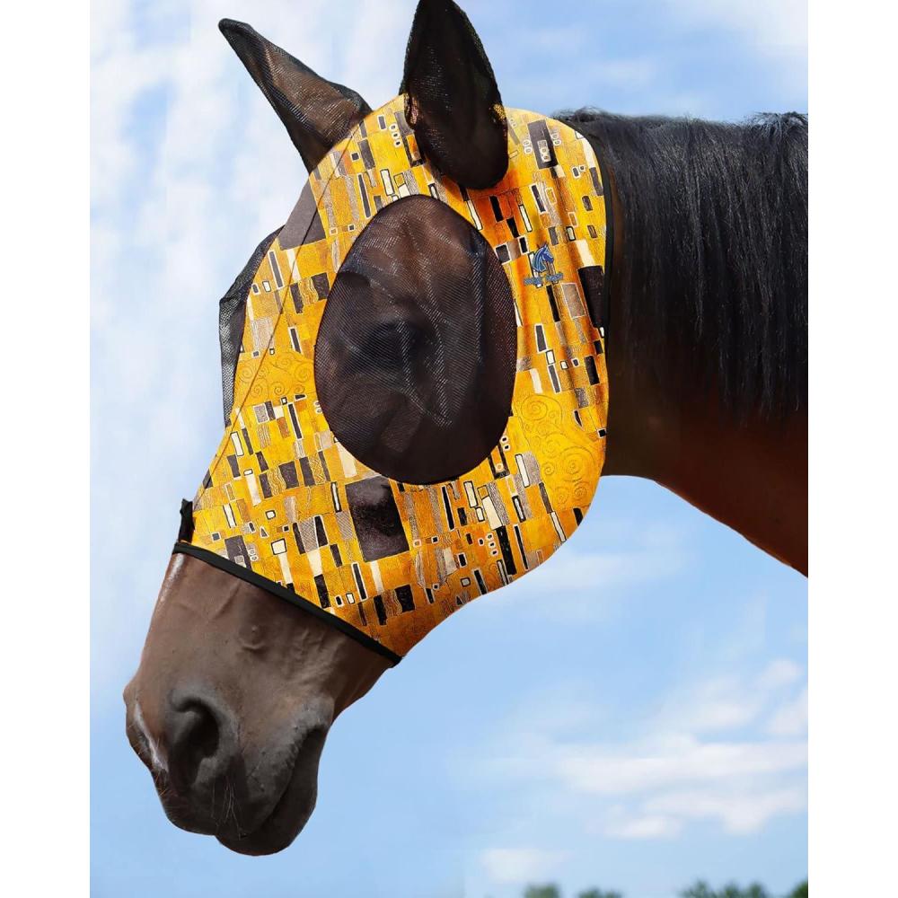 imageMask Tech Horse Fly Mask Elasticity Breathable Fabric with UV Protection Soft Mesh for Horse Entwined Straps LGolden Matrix