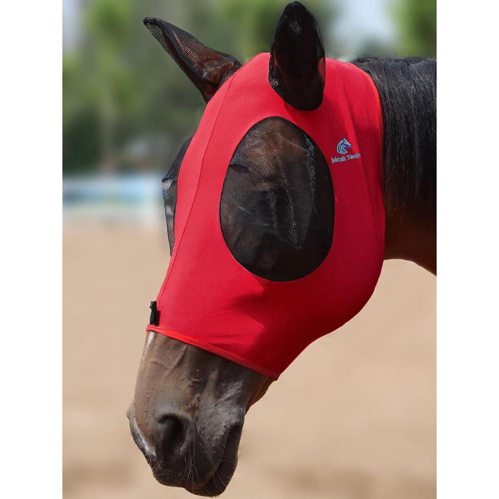 imageMask Tech Horse Fly Mask Elasticity Breathable Fabric with UV Protection Soft Mesh for Horse Entwined Straps LLava Red