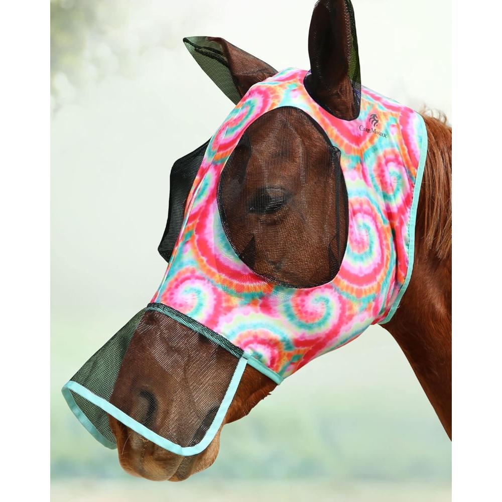 imageUltra Lightweight UVProof Full Visibility Stretchy Horse Fly Mask Long Nose with EarsRainbow Circle L Full Size