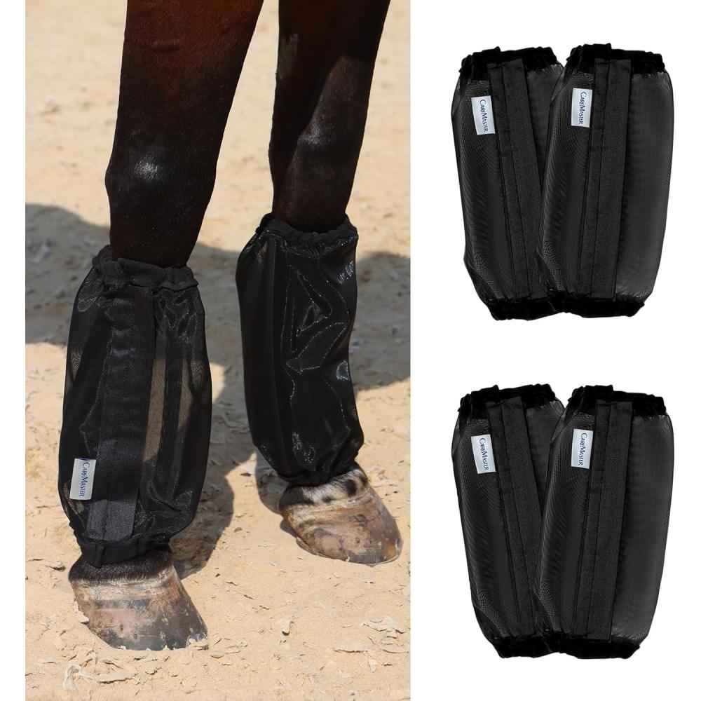 imageUniversal Size Horse Leggings Fine Mesh Greatly Reduce Stomping Breathable Horse Boots Leg Wraps Set of 4 OrangeBlack