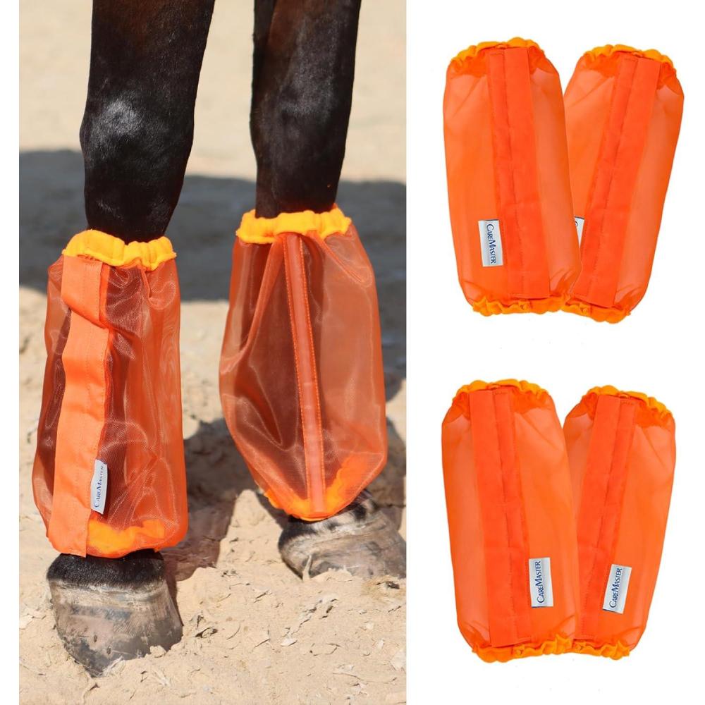 imageUniversal Size Horse Leggings Fine Mesh Greatly Reduce Stomping Breathable Horse Boots Leg Wraps Set of 4 OrangeOrange