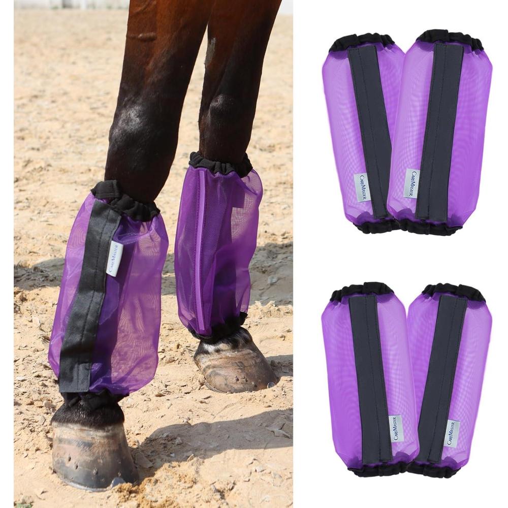 imageUniversal Size Horse Leggings Fine Mesh Greatly Reduce Stomping Breathable Horse Boots Leg Wraps Set of 4 OrangePurple