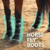 Harrison Howard Horse Fly Boots Summer Protection with Fleece Trim to Eliminate Rubbing Comfortable and Ventilating Mesh Leg Guards Set of 4 Mint L(Classic Black)