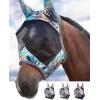 Harrison Howard LumiVista Horse Fly Mask Standard with Ears UV Protection for Horse Pastel Mix L Full Size(Pastel Mix)