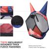 Harrison Howard Pro Luminous Horse Fly Mask Large Eye Space Standard with Ears UV Protection for Horse Light Champagne Small Pony(Coral Orange/Navy)