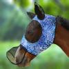 Horse Fly Mask with Nose Skirt Fine Mesh Sleek Pull-on Design Skirt Blue Leopard L Full Size