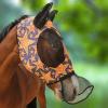 Horse Fly Mask with Nose Skirt Fine Mesh Sleek Pull-on Design Skirt-Golden Stars (L; Full Size)