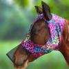 Ultra Lightweight UV-Proof Full Visibility Stretchy Horse Fly Mask Long Nose with Ears-Pink Leopard (L; Full Size)