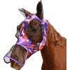 Ultra Lightweight UV-Proof Full Visibility Stretchy Horse Fly Mask Long Nose with Ears-Purple Flowers (L; Full Size)