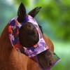 Ultra Lightweight UV-Proof Full Visibility Stretchy Horse Fly Mask Long Nose with Ears-Purple Flowers (L; Full Size)