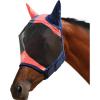Harrison Howard Pro Luminous Horse Fly Mask Large Eye Space Standard with Ears UV Protection for Horse Light Champagne Small Pony(Coral Orange/Navy)