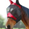 Harrison Howard Pro Luminous Horse Fly Mask Large Eye Space Standard with Ears UV Protection for Horse Light Champagne Small Pony(Scarlet Red/Black)