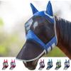 Harrison Howard Pro Luminous Horse Fly Mask Long Nose with Ears UV Protection for Horse Azure Blue/Silver L(Royal Blue)