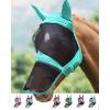 Harrison Howard Pro Luminous Horse Fly Mask Long Nose with Ears UV Protection for Horse Azure Blue/Silver L(Summer Mint)
