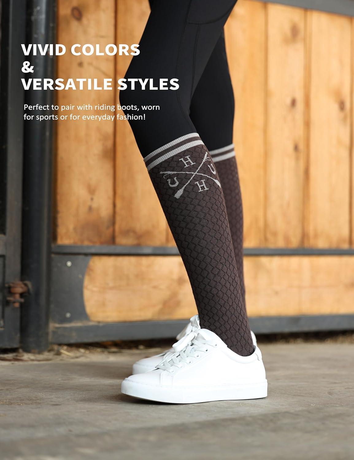 imageHarrison Howard 3 Pairs Premium Quality Equestrian Riding Socks for Horse Riding ampampTall Boot Knee High Socks for WomenBlackBurgundyCoffee