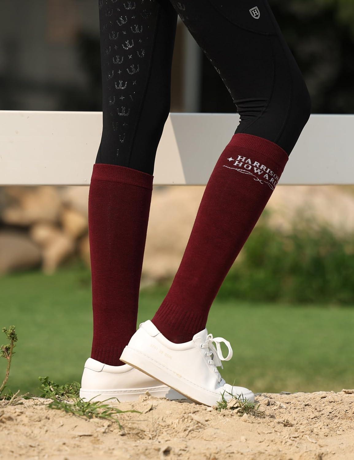 imageHarrison Howard 3 Pairs Premium Quality Equestrian Riding Socks for Horse Riding ampampTall Boot Knee High Socks for WomenBlackBurgundyCoffee