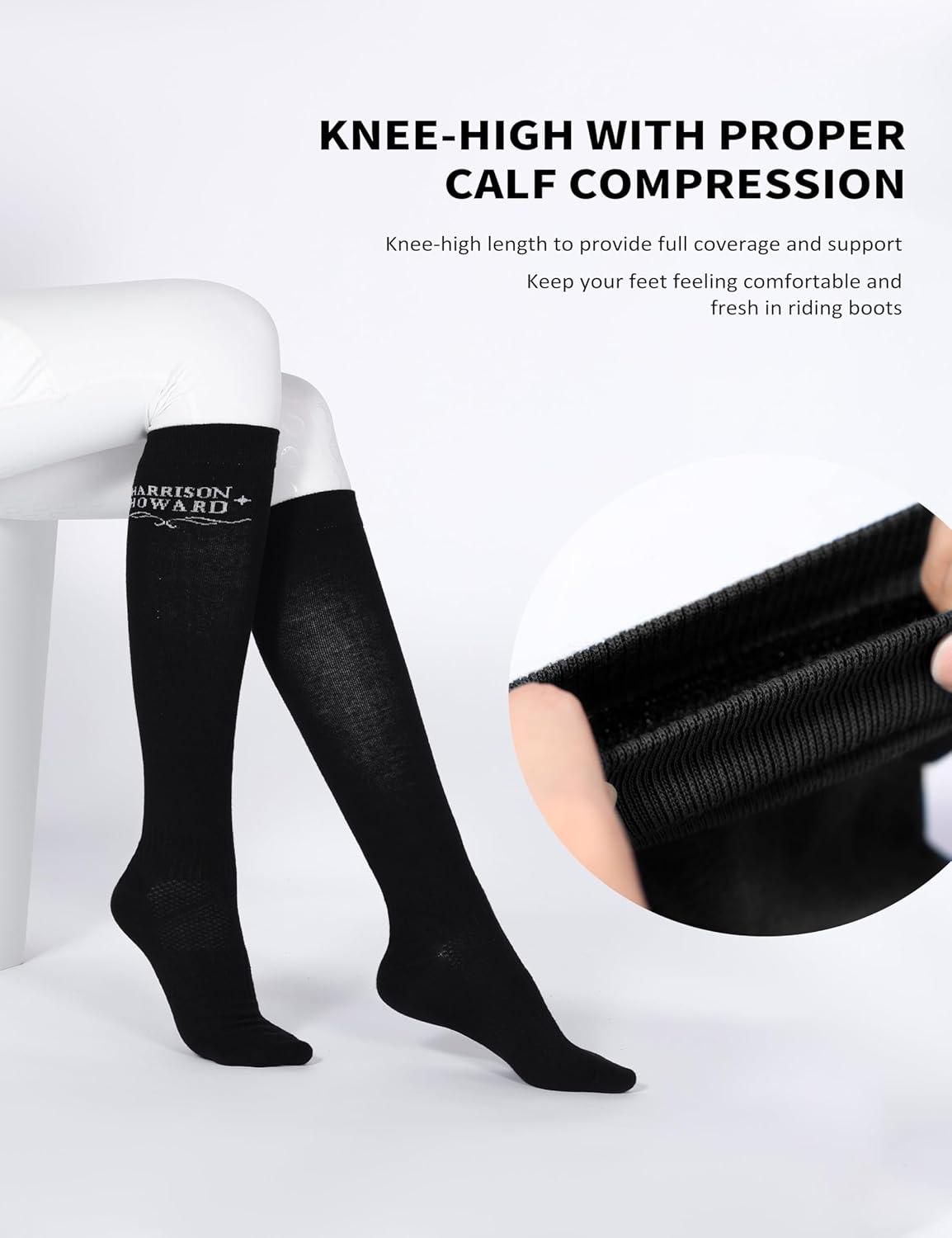 imageHarrison Howard 3 Pairs Premium Quality Equestrian Riding Socks for Horse Riding ampampTall Boot Knee High Socks for WomenBlackPeacock BlueNavy