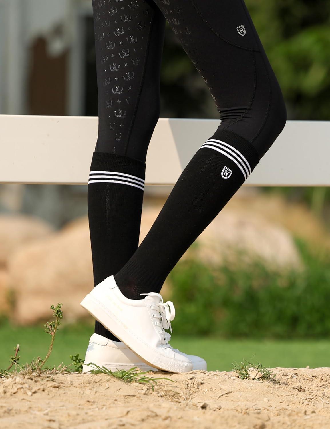 imageHarrison Howard 3 Pairs Premium Quality Equestrian Riding Socks for Horse Riding ampampTall Boot Knee High Socks for WomenBlackPeacock BlueSoft Lavendar