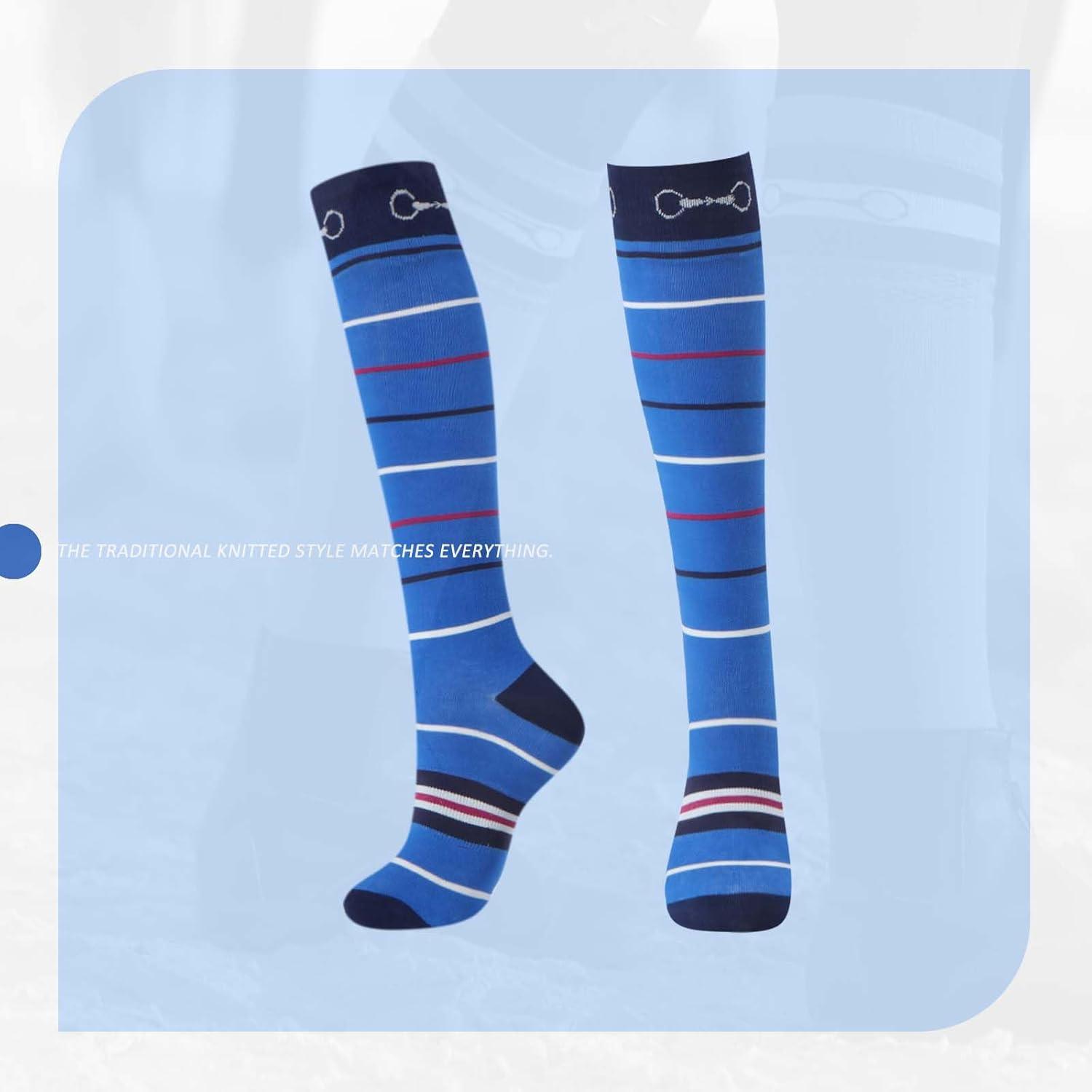 imageHarrison Howard 3 Pairs Premium Quality Equestrian Riding Socks for Horse Riding ampampTall Boot Knee High Socks for WomenBlue Color BarHorse Bit PurpleHorse Bit Black