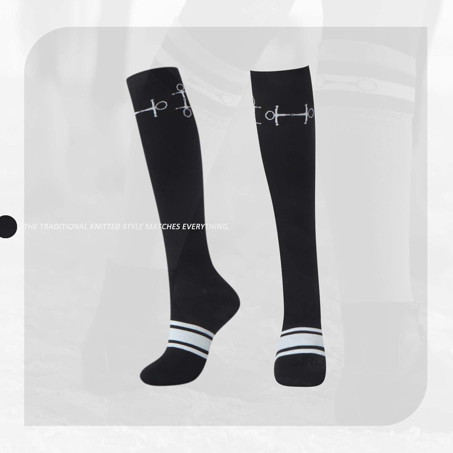 imageHarrison Howard 3 Pairs Premium Quality Equestrian Riding Socks for Horse Riding ampampTall Boot Knee High Socks for WomenBlue Color BarHorse Bit PurpleHorse Bit Black