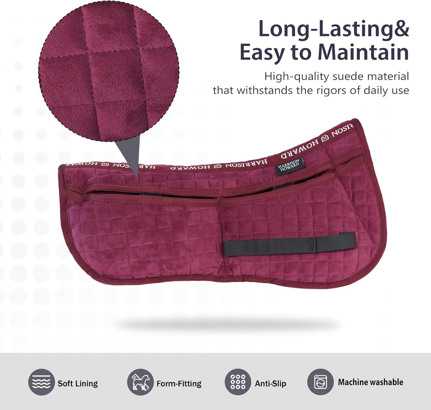 imageHarrison Howard Correction Half Pad with 4 Pockets and Foam Inserts with Differentiated Thickness Adjustable Horse Riding Pad with Added Cushioning and ComfortBurgundy
