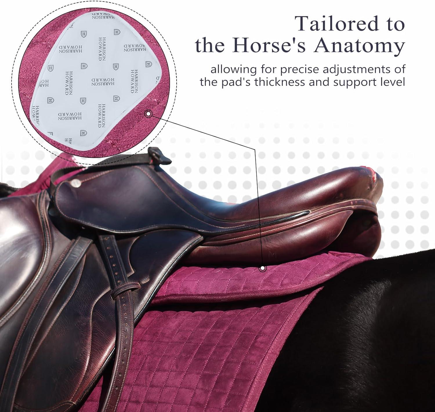 imageHarrison Howard Correction Half Pad with 4 Pockets and Foam Inserts with Differentiated Thickness Adjustable Horse Riding Pad with Added Cushioning and ComfortBurgundy